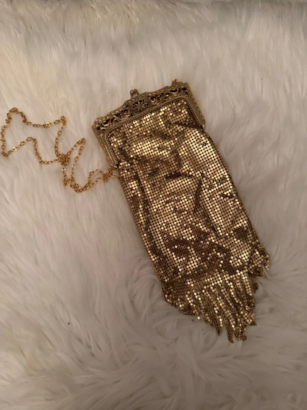 Vintage Whiting and Davis Gold Mesh Fringe purse in mint condition - Picture 1 of 3